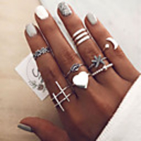 Ring Vintage Style Silver Alloy Eyes Flower Shape Crescent Moon Statement Vintage Trendy 1 set One Size / Women