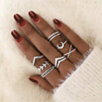Ring Vintage Style Silver Alloy Leaf Crescent Moon Statement Vintage Trendy 1 set One Size / Women