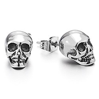 rock punk gothic small stainless steel skull stud earrings for men women,  2 pcs