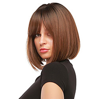 Roll over image to zoom in Short Blonde Wig for Women Natural Hair Synthetic Bob Wigs with Neat Bangs Daily Use miniinthebox