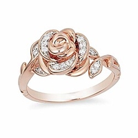 rose flower diamond ring,  small dainty cz simulated diamond ring 18k rose gold plated flower ring minimalist personalized ring for women (size:8)