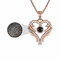 rose gold plated love heart pendant necklace for women 100 languages i love you projection necklace love memory jewelry with elegant gift box