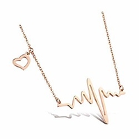 rose gold silver stethoscope lariat necklace, heart and stethoscope pendant for doctor medical student gift, the doctor nurse jewelry (ekg rose gold)