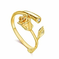 rose women girls open ring jewelry gold plated with cubic zirconia ajustable rose flower ring for female best gift for valentine mother