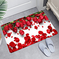 Roses On White Digital Printing Floor Mat Modern Bath Mats Nonwoven / Memory Foam Novelty Bathroom