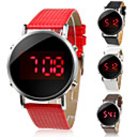 Roud Silver Dial Brown PU Band LED Wrist Watch