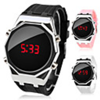 Round Black Dial White Silicone Band LED Wrist Watch