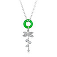 Round Jade Inlaid Dragonfly Pendant Necklace