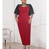 round neck cape sleeve splicing beaded party dress plus size women