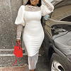 round neck,  hollow,  long sleeves,  stitching,  stretch,  high waist,  plus size,  slim casual business wear,  women