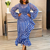 round neck lantern sleeves high waist irregular ruffled plaid plus size casual dress women dress miniinthebox
