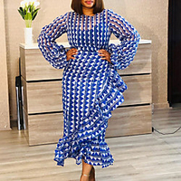 round neck lantern sleeves high waist irregular ruffled plaid plus size casual dress women dress miniinthebox