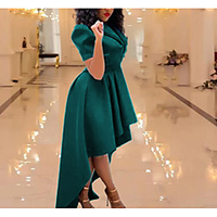 round neck,  short sleeves,  high waist,  large size,  slim fit,  asymmetrical skirt,  large swing skirt,  female dress,  factory direct sales miniinthebox
