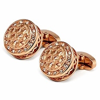 round woven pattern with shiny crystal cufflinks wedding gift for men (gold)