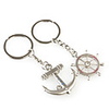 Rudder and Anchor Shaped Metal Keychain,  Pair