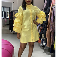 ruffled long-sleeved shirt dress,  one-breasted cardigan,  large loose-fitting women