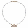 rxing white pearl bead necklaces crystal rhinestone saturn planet necklace best friend girlfriend birthday anniversary (gold)