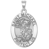 saint michael oval religious medal - 2/3 x 3/4 inch size of nickel,  sterling silver with engraving