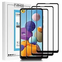 samsung galaxy a21 screen protector tempered glass,  hd clear scratch resistant bubble free full coverage(3-pack)
