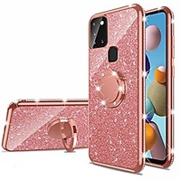 samsung galaxy a21s case,  glitter luxury cute silicone tpu phone case for women girls with kickstand,  bling diamond rhinestone bumper ring stand slim case for galaxy a21s (rose gold) miniinthebox