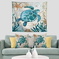 Sea Turtle Tapestry with 2 Cushion Covers Set of 3 Wall Hanging Tree Trippy Tapestry Meditation Home Room Decoration Tapestries Backdrop Gift miniinthebox