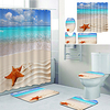 Sea View Beach Printed Bathtub Curtain Liner Covered With Waterproof Fabric Shower Curtain For Bathroom Home Decoration With Hook Floor Mat And Four-piece Toilet Mat