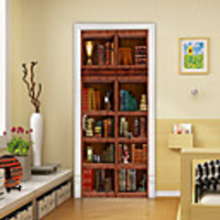 Self-adhesive Creative Door Stickers Retro Bookcase Living Room Diy Decoration Home Waterproof Wall Stickers