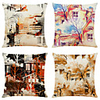 Set of 4 Abstract Architecture Linen Square Decorative Throw Pillow Cases Sofa Cushion Covers 18x18
