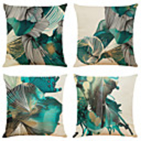 Set of 4 Abstract Art Linen Square Decorative Throw Pillow Cases Sofa Cushion Covers 18x18