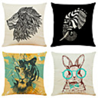 Set of 4 Art Animal Linen Square Decorative Throw Pillow Cases Sofa Cushion Covers 18x18