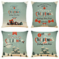 Set of 4 Art christmas Linen Square Decorative Throw Pillow Cases Sofa Cushion Covers 18x18