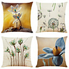 Set of 4 Art Flower Linen Square Decorative Throw Pillow Cases Sofa Cushion Covers 18x18