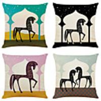 Set of 4 Art Horse Linen Square Decorative Throw Pillow Cases Sofa Cushion Covers 18x18