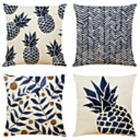 Set of 4 Art Pineapple Linen Square Decorative Throw Pillow Cases Sofa Cushion Covers 18x18