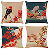 Set of 4 Artistic flowers and Birds Linen Square Decorative Throw Pillow Cases Sofa Cushion Covers 18x18