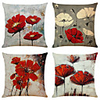 Set of 4 Artistic Flowers Linen Square Decorative Throw Pillow Cases Sofa Cushion Covers 18x18