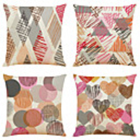 Set of 4 Artistic Geometry Linen Square Decorative Throw Pillow Cases Sofa Cushion Covers 18x18