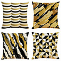 Set of 4 Black Gold Simple Linen Square Decorative Throw Pillow Cases Sofa Cushion Covers 18x18