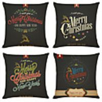 Set of 4 Black theme christmas Linen Square Decorative Throw Pillow Cases Sofa Cushion Covers 18x18