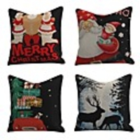 Set of 4 Christmas Decoration Cushion Cover Cartoon Santa Claus Polyester Throw Pillow Case Cover Merry Christmas Decoration Pillowcases