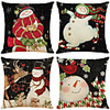 Set of 4 Christmas snowman Linen Square Decorative Throw Pillow Cases Sofa Cushion Covers 18x18
