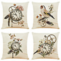 Set of 4 Classic Clock Linen Square Decorative Throw Pillow Cases Sofa Cushion Covers 18x18