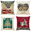 Set of 4 Colorful Christmas Linen Square Decorative Throw Pillow Cases Sofa Cushion Covers 18x18