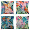 Set of 4 Colorful Sea World Linen Square Decorative Throw Pillow Cases Sofa Cushion Covers 18x18
