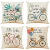 Set of 4 Creative Bike Linen Square Decorative Throw Pillow Cases Sofa Cushion Covers 18x18
