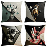 Set of 4 Creative Gesture Linen Square Decorative Throw Pillow Cases Sofa Cushion Covers 18x18