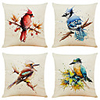 Set of 4 Creative Watercolor Bird Linen Square Decorative Throw Pillow Cases Sofa Cushion Covers 18x18
