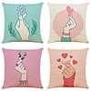 Set of 4 Creativity Linen Square Decorative Throw Pillow Cases Sofa Cushion Covers 18x18