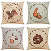 Set of 4 Cute Animal Linen Square Decorative Throw Pillow Cases Sofa Cushion Covers 18x18