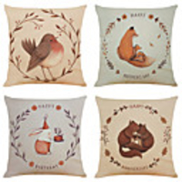 Set of 4 Cute Animal Linen Square Decorative Throw Pillow Cases Sofa Cushion Covers 18x18